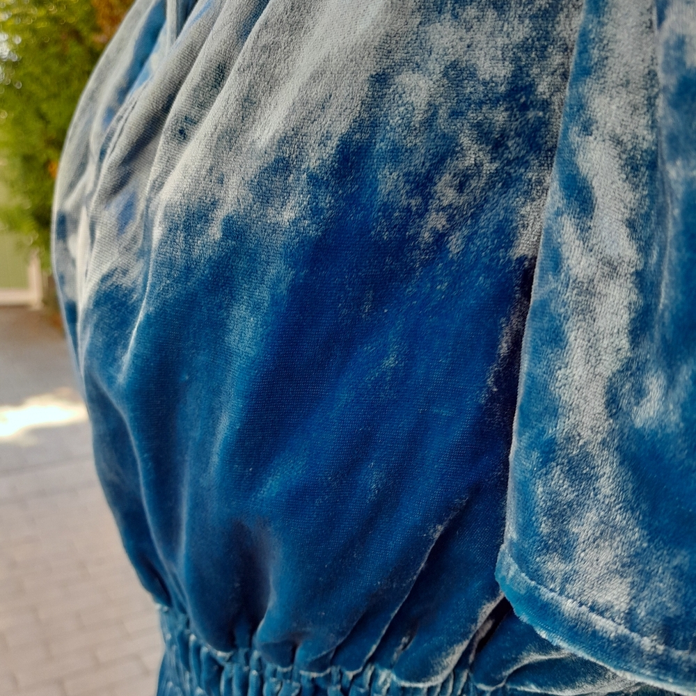 Anthropologie Somerset Women’s Small Velvet Blue Short-Sleeve Tiered Dress NWT - Picture 12 of 15